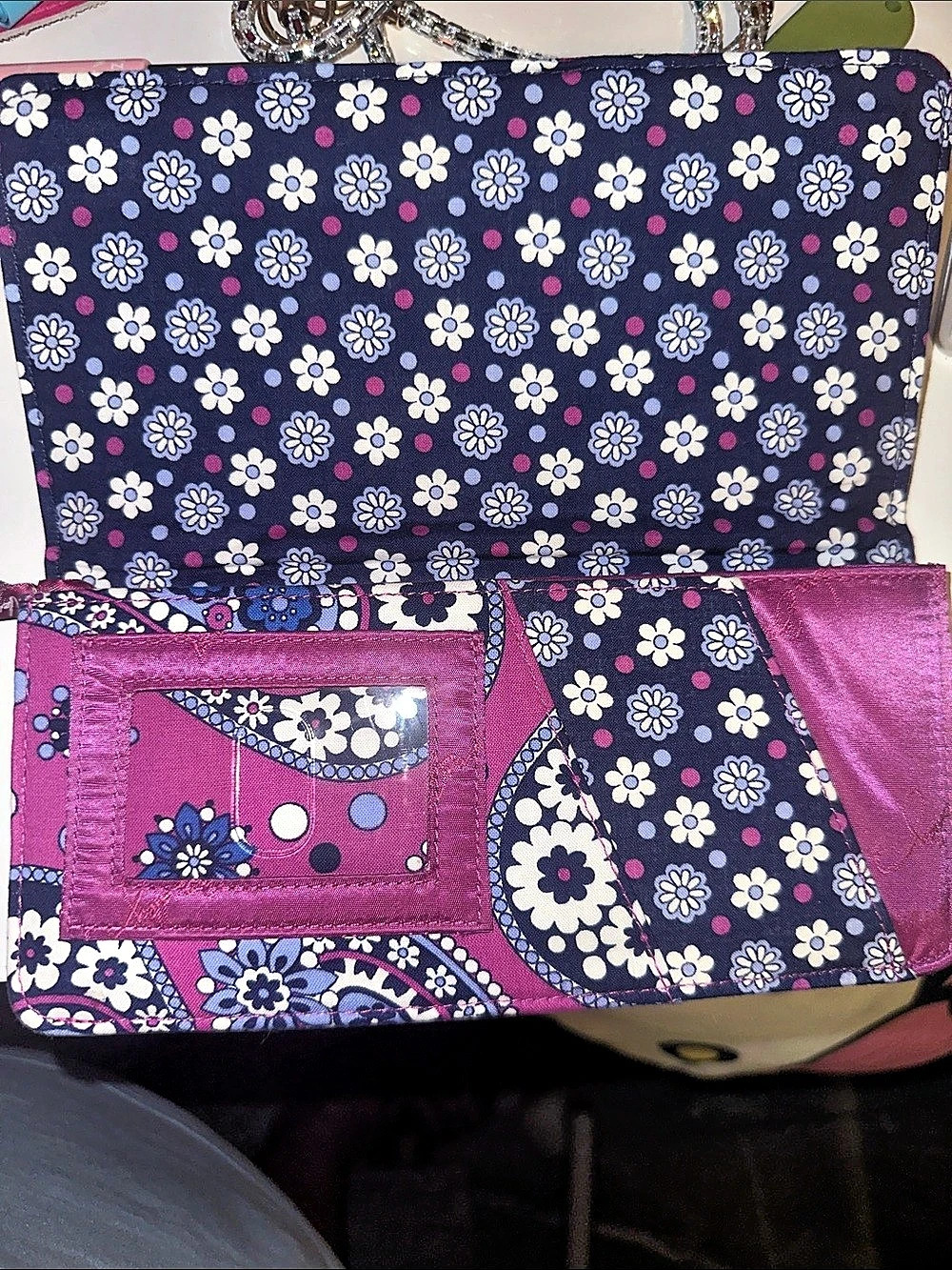 Vera Bradley Quilted Paisley Trifold Wallet in Pink & Blue